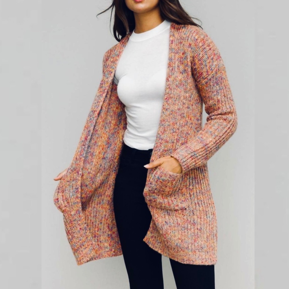 Hem & Thread Knit Open Cardigan Rainbow Flecks L